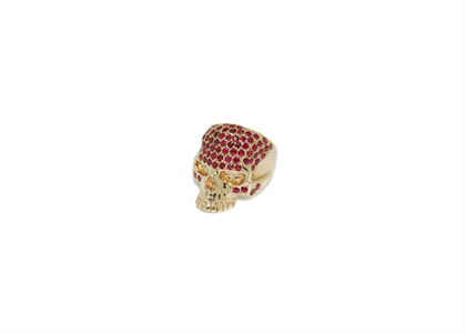 Gold Plated Skull Red Color Stone Mens Ring